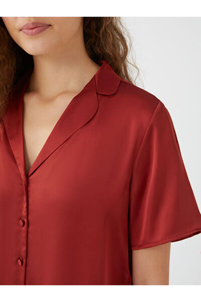 LC Waikiki Shirt Collar Plain Short Sleeve Women's Pajamas Set