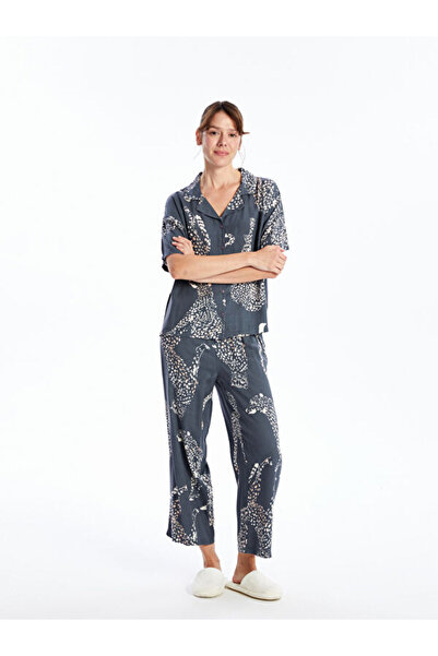 LC Waikiki Shirt Collar Patterned Short Sleeve Women's Pajamas Set