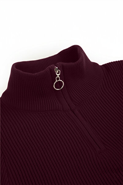 DeepSEA Men's Burgundy Half Zip Oversized Cut Knitwear Sweater – 100% Cotton Knit Sweater 2608511