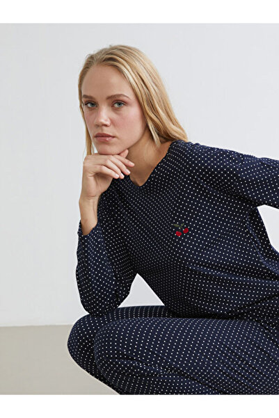 LC Waikiki Rmz Gi̇yi̇m Farkiyla Zero Roba Collar Polka Dot Women's Pajama Set