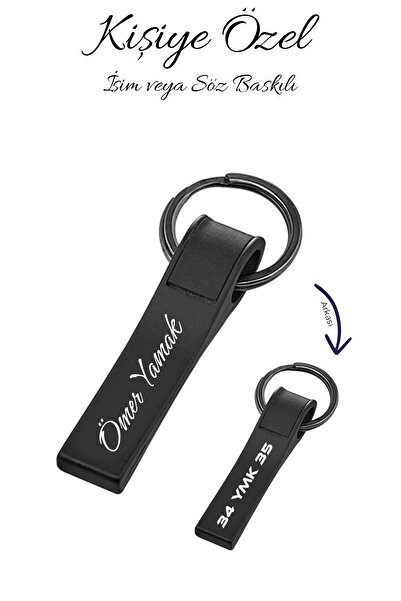 Giftino Hediyelik Kişiye Özel İsim veya Söz Baskılı Siyah Derili Metal Anahtarlık Araba,Motor,Ev Anahtarlık