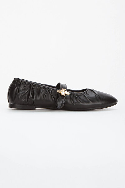 MFT AYAKKABI Black Flexible Flat Bottom Drawstring Ballerinas