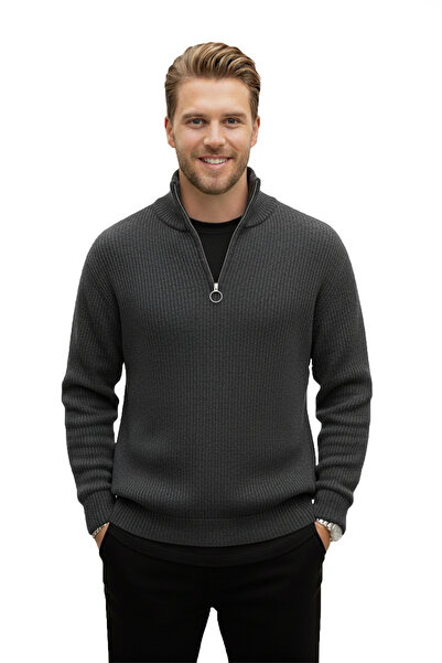 DeepSEA Men's Smoked Half-Zip Oversized Cut Knitwear Sweater – 100% Cotton Knit Sweater 2608511