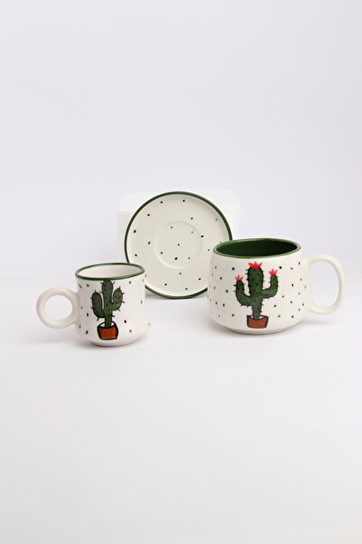 Gezdikçe Bilelim My Dear Self Series Cactus Patterned, Handmade Ceramic and Mug Set, Mug, Hand Made