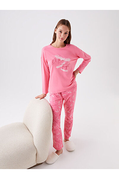 LC Waikiki Crew Neck Printed Long Sleeve Women's Pajamas Set