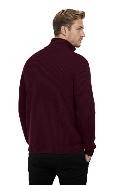 DeepSEA Men's Burgundy Half Zip Oversized Cut Knitwear Sweater – 100% Cotton Knit Sweater 2608511