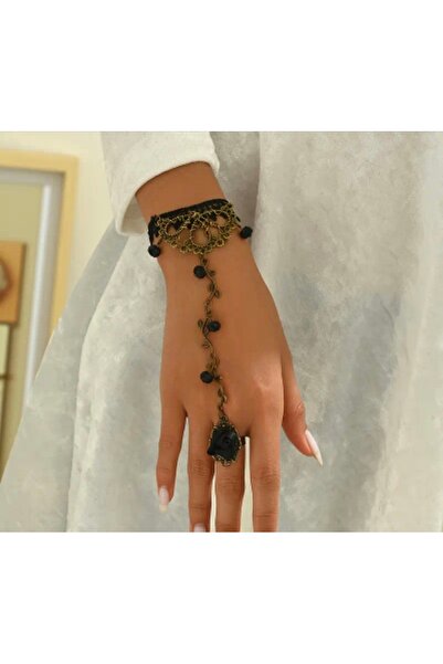 MURASSA BUTİK Vintage Gotik Gül Desenli Şahmeran El Zinciri Yüzük