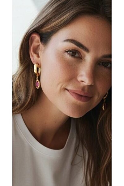by milo jewellery Sallantılı Pembe Taşlı Küpe
