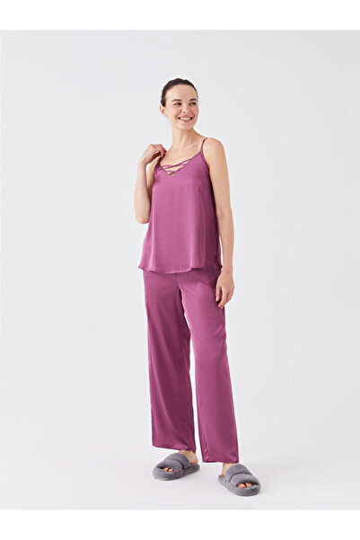 LC Waikiki V-Neck Straight Straps Satin Women's Pajamas Set