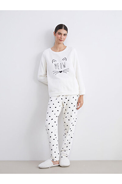 LC Waikiki Rmz Gi̇yi̇m Farkiyla Zero Roba Collar Embroidered Women's Pajama Set