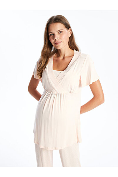 LC Waikiki Double Breasted Lapel Solid Short Sleeve Maternity Pajamas Set