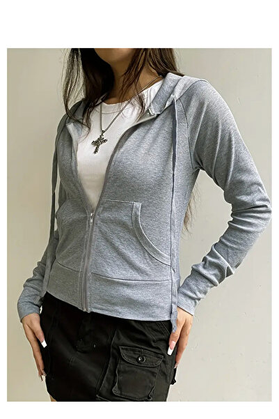 Köstebek Straight Cut Slim Fit Basic Gray Melange Hooded