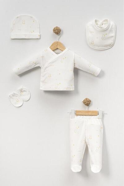 Bebitof 100% Cotton Chick Patterned 5 Piece Newborn Hospital Release Bodysuit Set Bbtf.Ekr.20133.03