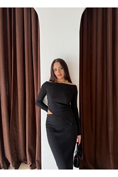 EYLANA Asymmetric Design Baby Overlock Detail Skirt Suit