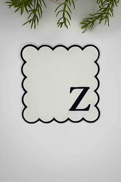 decofav Letter Z Black Embroidered Monogram Patch Fabric Cocktail Napkin 1 Piece