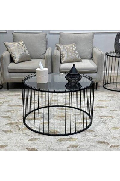 LAMST Black Iron Table with Transparent Glass Top