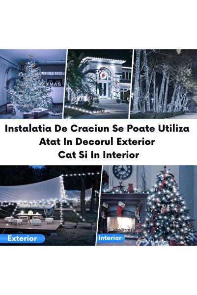 GARDEON Christmas LED Light String, 8 Modes, 58m, Cool White, Dark Green Cable, IP44