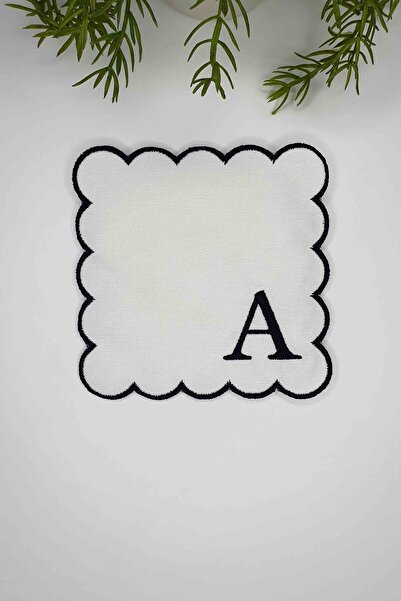 decofav A Harfi Siyah Nakışlı Monogram Patch Kumaş Kokteyl Peçetesi 1 Adet