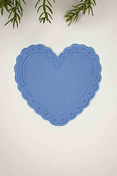 decofav Șervețel de cocktail din țesătură albastră în formă de inimă, cu brod...