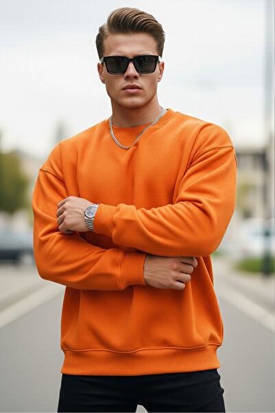MAXIMILLIAN Men's Crew Neck Casual Orange Sweatshirt