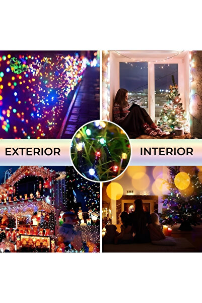 GARDEON Linear Christmas Light String, Multicolor, 8 Modes, 100 m, IP44, Dark Green Cable