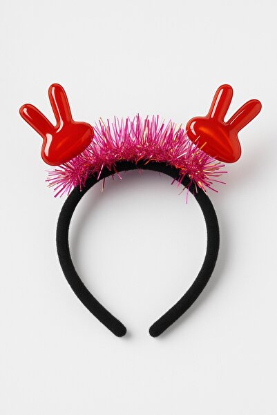 TOYFEST Κορεάτικο στυλ KPop, λαμπερό κόκκινο με ροζ γκλίτερ κορδέλα μαλλιών με φιγούρα χεριού, αξεσουάρ κορώνας για την Πρωτοχρονιά, κομψό