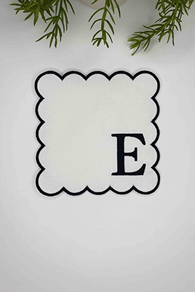 decofav Șervețel de cocktail din țesătură cu monogramă brodată cu litera E, n...