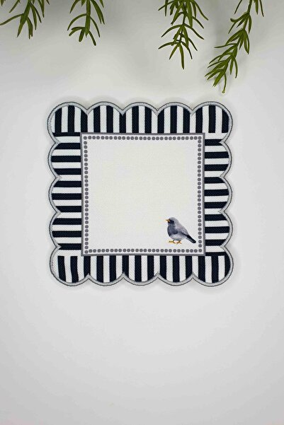 decofav Dekoratif Kenar Kuş Gümüş Gri Desenli Dijital Baskılı Nakışlı Kokteyl...