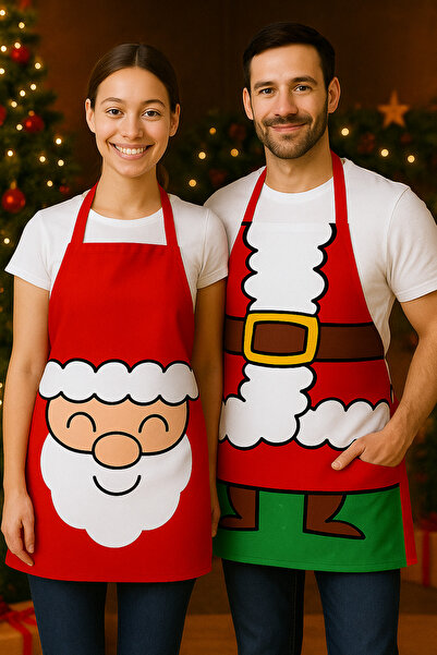 AYSHOME Ays Home 2-Piece Adult Red Christmas Snowman Kitchen Apron Set