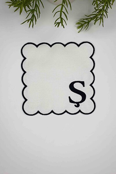 decofav Γράμμα Σ Μαύρο Κεντημένο Μονόγραμμα Πανί Κοκτέιλ Χαρτοπετσέτα 1 Τεμάχιο