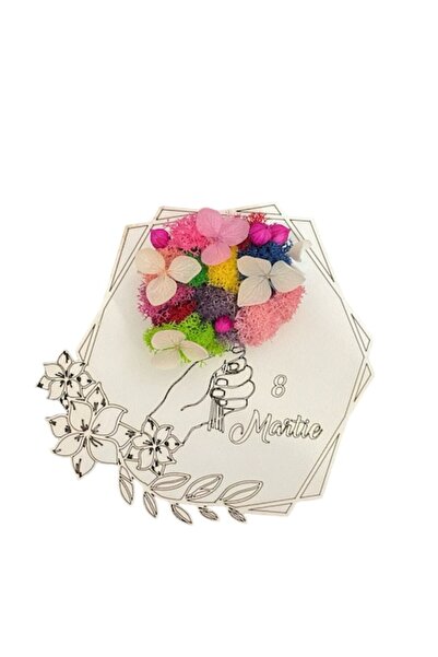 OEM Pictură decorativă cu licheni stabilizați și flori, buchet multicolor, gravat '8 Mar