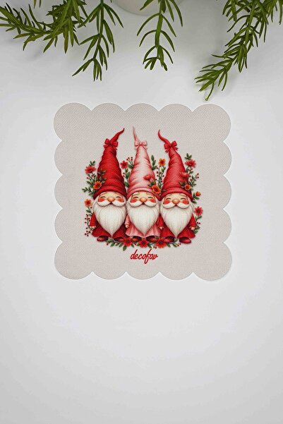 decofav New Year's Red and Pink Hat Gnomes Laser Cut Cocktail Napkin 1 Piece