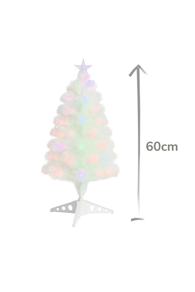 de Artificial White Christmas Tree 60 cm with 50 Multicolored LED Lights and Decorative Star, Stable Stand
