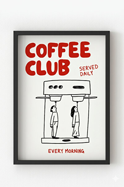 MIOVI Siyah Ahşap Çerçeveli Coffee Club Poster – Kahve Temalı Tablo Ev Dekoru