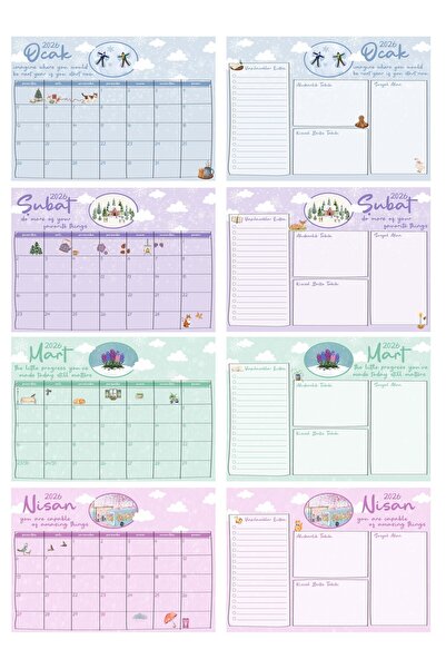 Miona 2026 Yılı- 12 Aylık Akademik Masaüstü Planlayıcılı Takvim - 15X21