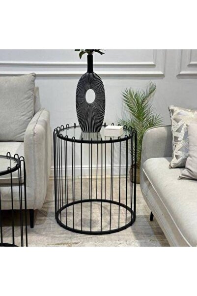 LAMST Black iron table with clear glass top