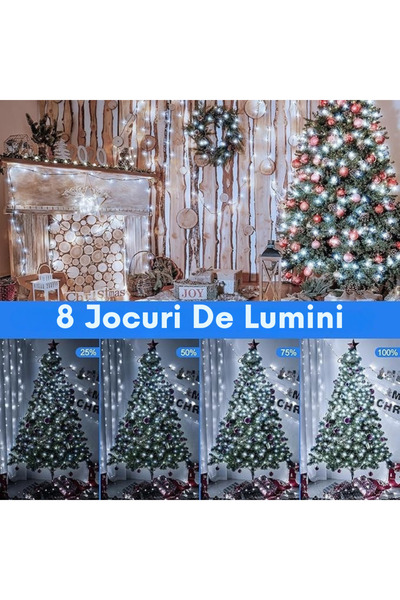 GARDEON Christmas Light String, 61 m, 8 Modes, Cool White, Dark Green Wire, IP44