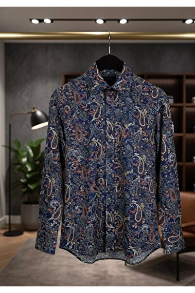 YusGos Long Sleeve Cotton Easy Iron Shawl Pattern Regular Fit Premium Men's Shirt
