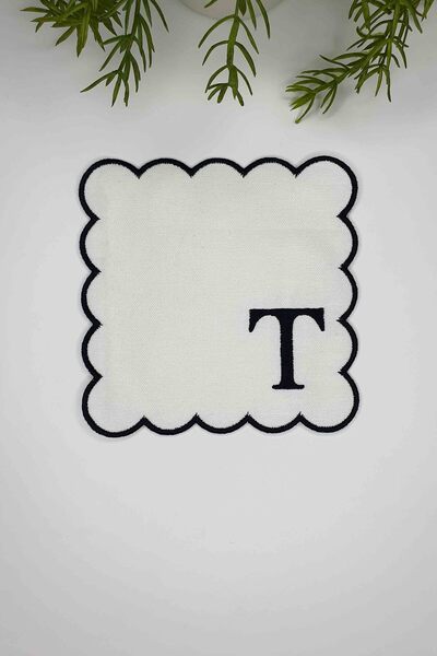 decofav Γράμμα Τ Μαύρο Κεντημένο Μονόγραμμα Πανί Κοκτέιλ Χαρτοπετσέτα 1 Τεμάχιο