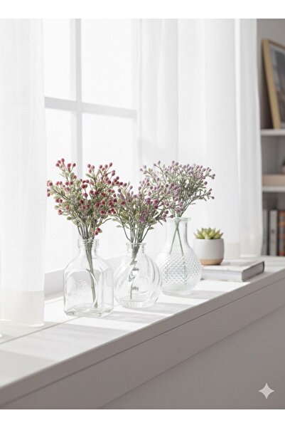 ttvagon Mini Boy Vintage 3 Adet Çiçekli Cam Vazo Seti Düğün Nişan Kahve Sunum...