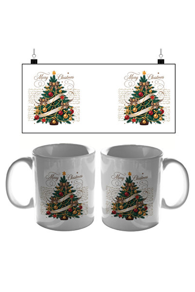 PRİNTOPİA DESİGN Christmas Themed Mug Cup - Merry Christmas Pine Tree Patterned