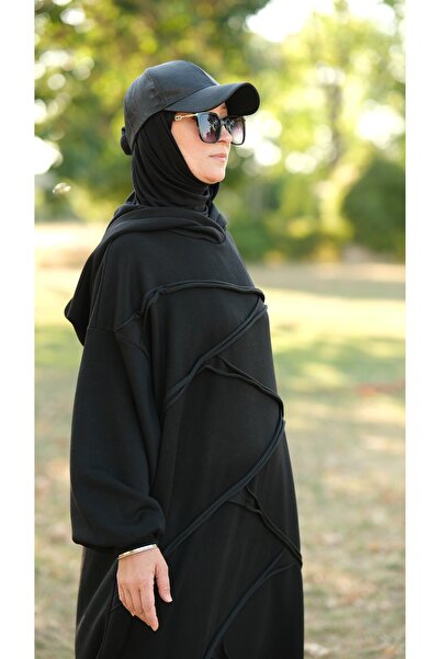 diasmoda Şeritli Kapşonlu Oversize Tesettür Elbise