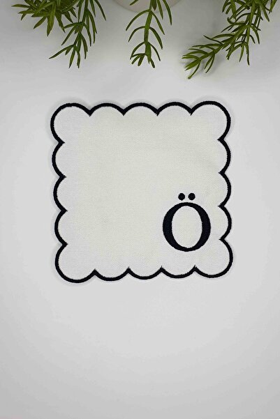 decofav Letter O Black Embroidered Monogram Patch Fabric Cocktail Napkin 1 Piece