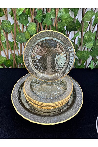 EVRA Cam Füme Gold Renk Ayaklı Pasta Tabaklı Kapaklı İkramlık Sunumluk Kek Fanusu Seti