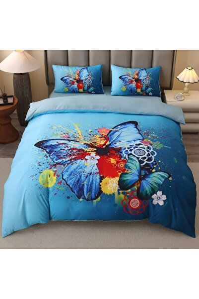 CumparaMisim Double bed bedding FINET, 5D digital print, 4-piece, blue (butterflies), elastic
