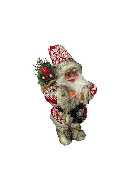 OEM Decorative Figurine Santa Claus Playing Christmas Music with Gift Bag and Lantern 30cm