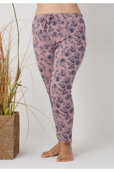 TOSKI Women's Big Size Pajama Pants, Pink with Blue Flowers