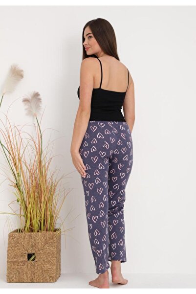 TOSKI Women's long pajama pants with grey heart print