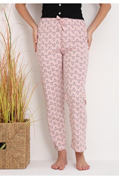 TOSKI Pantaloni lungi de pijama damă,imprimeu INIMIOARE