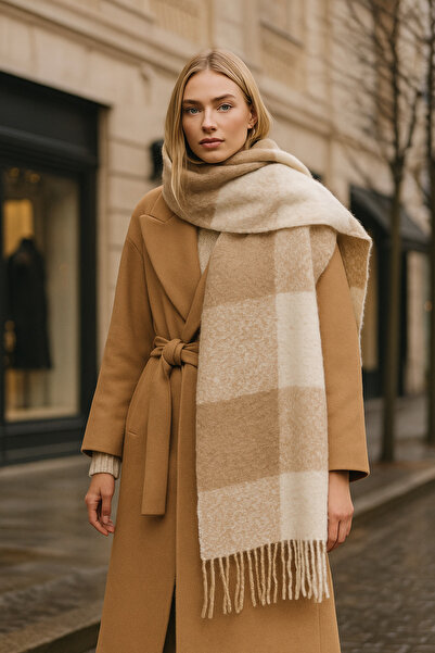 Store SAFRAN KARE DESENLİ KADIN ATKISI